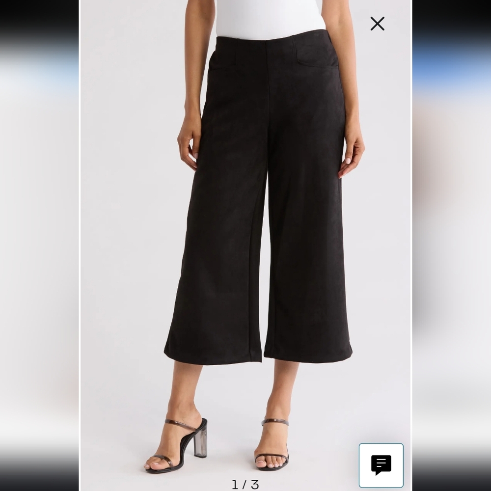 Women T Tahari Wide Leg Faux Suede Crop Pants Black